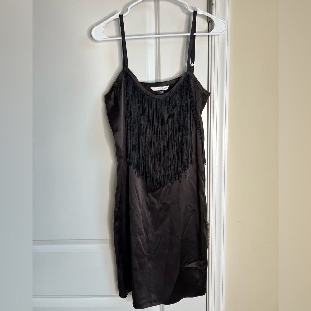 Tracy Friden Silk Slip Dress with Fringe Detail